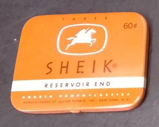 Vintage Orange Sheik Prophylactic Tin By Julius Schmid Inc., New York (Original Price 60 Cents)