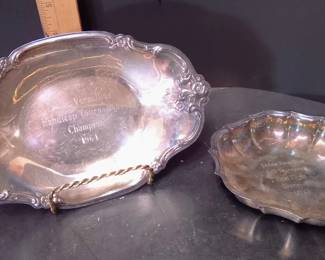 Pair Silverplate Golf Awards Trays 1960s Chippendale Pattern