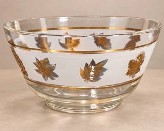 Vintage Libbey Golden Foliage 10-Inch Frosted Gold Leaf Large Salad Serving Bowl