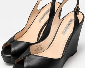 BCBGeneration Black Leather Peep Toe Platform Wedge Slingback Heels Size 7