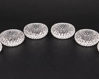 Set of 6 Vintage Clear Diamond Point Cut Glass Open Salt Cellars Individual Salt Dips