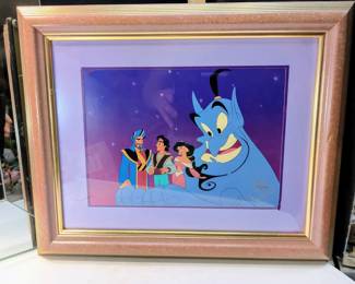 1996 Disney Store Exclusive Aladdin, Jasmine, And Genie Framed Commemorative Lithograph