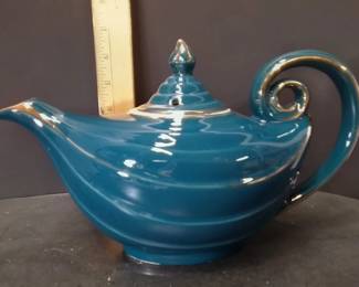 Vintage Hall China #0680R "Aladdin" 6-Cup Teapot In Teal And Gold