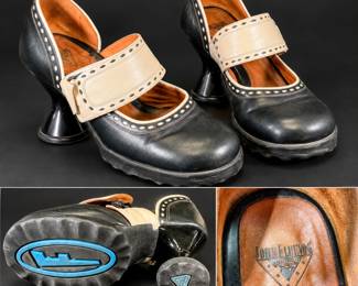 Vintage John Fluevog Mini Zaza Mary Jane Heels Leather Size 11 Rare Hourglass Heel