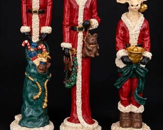 Set of 3 Tall Sheep-Headed Christmas Santa Figures