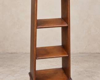 Narrow Wood Display Stand with 3 Open Shelves and Bottom Drawer