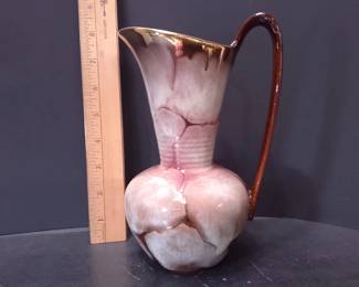 Vintage 1950s Carstens Tonnieshof pink/gold ceramic pitcher (#459), West Germany art pottery