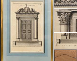 1756 Isaac Ware A Door of the Corinthian Order Plate 64 Architectural Engraving Framed