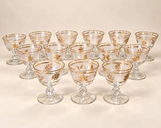 14 Vintage Libbey Golden Foliage Frosted Gold Leaf Stemmed Liquor Cocktail Glasses