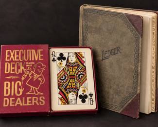 Vintage Executive Deck Jumbo Playing Cards & Antique Alphabetical Ledger Book - 2 Pc Lot