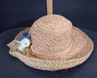 Vintage Cherokee Natural Straw Hat with Floral Accent With Tags