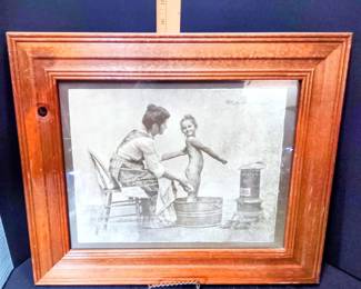 R. Hendrickson Mother & Child Bath Time Sepia Print - Picture Peddlar Framed