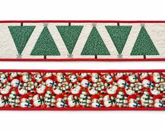 46" Reversible Quilted Christmas Table Runner Patchwork Trees & Snowmen, 11" Wide