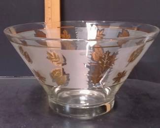 Vintage Libbey Golden Foliage 10.5-Inch Frosted Gold Leaf Salad Bowl