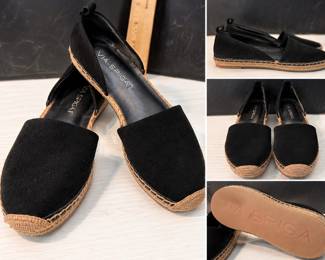 Via Spiga Black Suede Espadrille Slip On Flats With Braided Jute Trim Size 7 - New