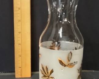 Vintage Libbey Golden Foliage Frosted Gold Leaf Glass Wine or Water Carafe