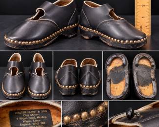 Walter Hurst And Son Lancashire English Leather Clogs Wood Soles Iron Plates