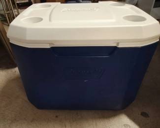Blue And White Coleman Wheeled Cooler- Clean