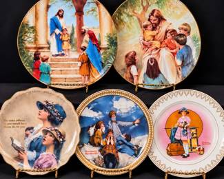 Vintage Collector Plates Lot of Norman Rockwell Americana & Jesus With Children Religious Art
