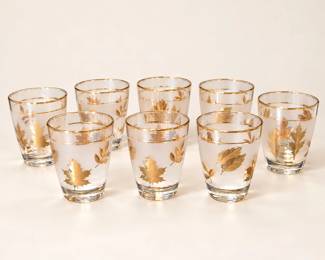8 Vintage Libbey Golden Foliage Frosted Gold Leaf Flat Juice Glasses