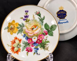 Vintage Gloria Bavaria Bayreuth Hand Painted Floral Porcelain Butter Pat Dish Gold Trim Germany