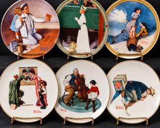 Vintage Norman Rockwell Collectible Porcelain Plates Set of 6 Americana Scenes