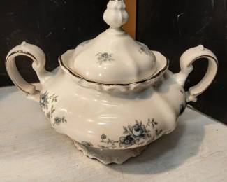 Vintage Limoges Johann Haviland Blue Garland Covered Sugar Bowl, Made In Bavaria, Germany Fine China