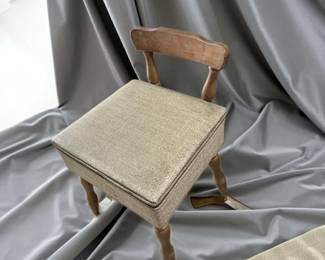 Vintage MCM Wooden Sewing Chair - Cushioned Lift Seat with Hidden Storage