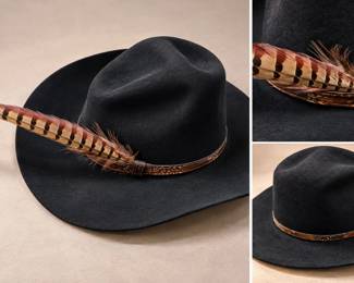 Vintage New Sable XXXX 4X Beaver Black Western Cowboy Hat w/ Long Feather