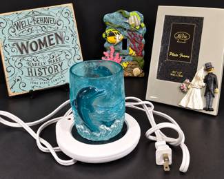Assorted Home Decor Lot Dolphin Warmer Wedding Frame Fish Switch Plate and Sign