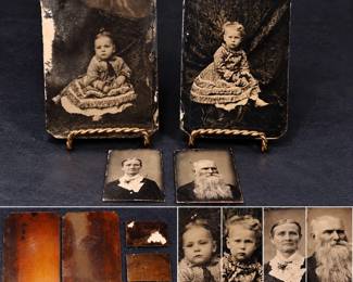 Antique Victorian Family Tintype Photo Group 4 Portraits Possible Hidden Mother