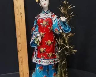 Chinese Shiwan Art Pottery Figurine Of A Traditional Noble Lady With Base Makers Marks, 12"