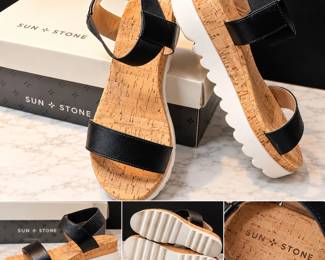 Sun + Stone Black Cork Footbed Platform Sandals White Lug Soles With Box