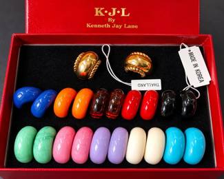 Vin. KJL By Kenneth Jay Lane Complete Interchangeable Earring Set W/ Colorful Cabochons In Box