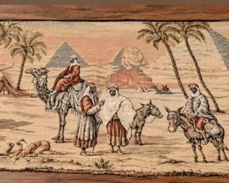Vintage Woven Egyptian Caravan & Pyramids Tapestry