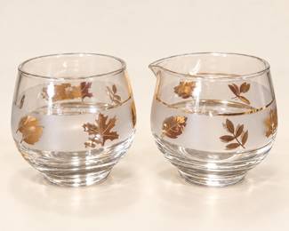 Vintage Libbey Golden Foliage Frosted Gold Leaf Creamer & Open Sugar Bowl Set 2pc