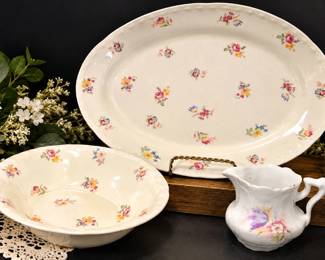 3pc Floral Porcelain Serving Set - Large Platter, Bowl & Creamer