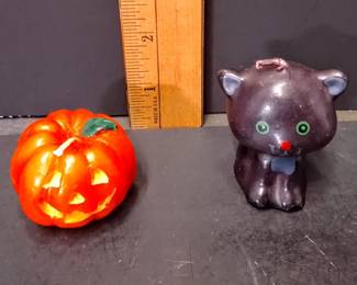 Vintage 1950s Gurley Halloween Candle Set: Black Cat & Jack-O-Lantern. Unburned