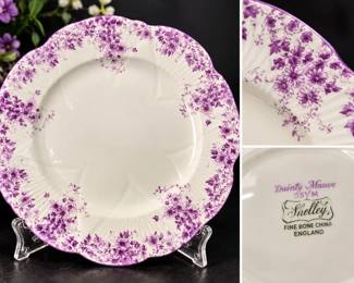 Vintage Shelley Fine Bone China "Dainty Mauve" plate (051/M). Fluted edge, made in England