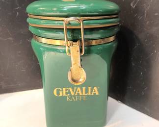 Vintage Gevalia Kaffe Ceramic Coffee Canister Green