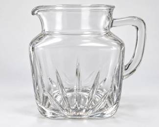 Vintage Federal Glass Pitcher With Star Pattern Base And Mid-Century Atomic Design