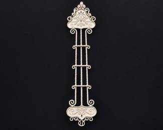 Vintage Ornate White Metal Wall Mount 4 Butter Pat Plate Display Holder Scrollwork 24 Inch
