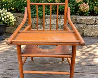 Antique Wooden Child's Potty Training Chair with Spindle Back, Arms & Lift-Up Seat