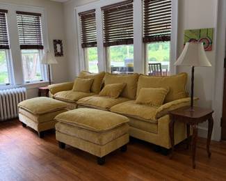 Couch SOLD TWO Burl wood accent tables with attached LAMP $ 100