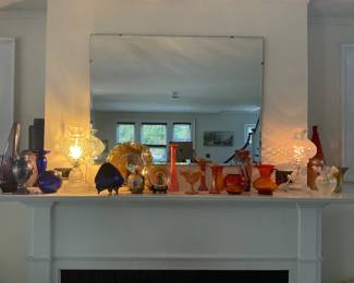 Collectible glass Waterford hurricane lamps antique mirror