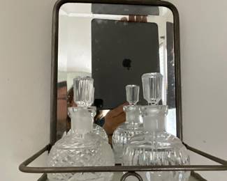 Antique Mirror with two WATERFORD perfume bottles $330