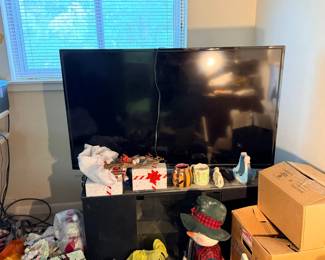 Large Toshiba flat-screen TV, Christmas decor & furniture