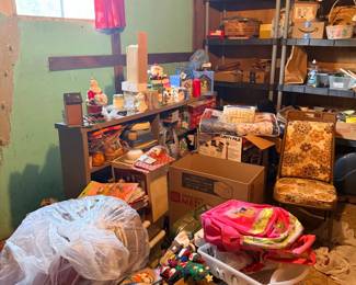 Large Christmas decor inventory, shelving, new bedding & household goods