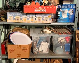 Basement shelving, tools, kitchen items & board games