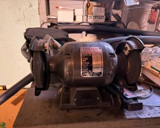 Bench grinder, hand tools, hardware & workshop inventory
